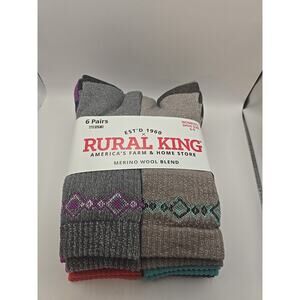 Womens Merino Wool Blend Socks Rural King Brand, Pack Of 6 Pairs Size 6-9